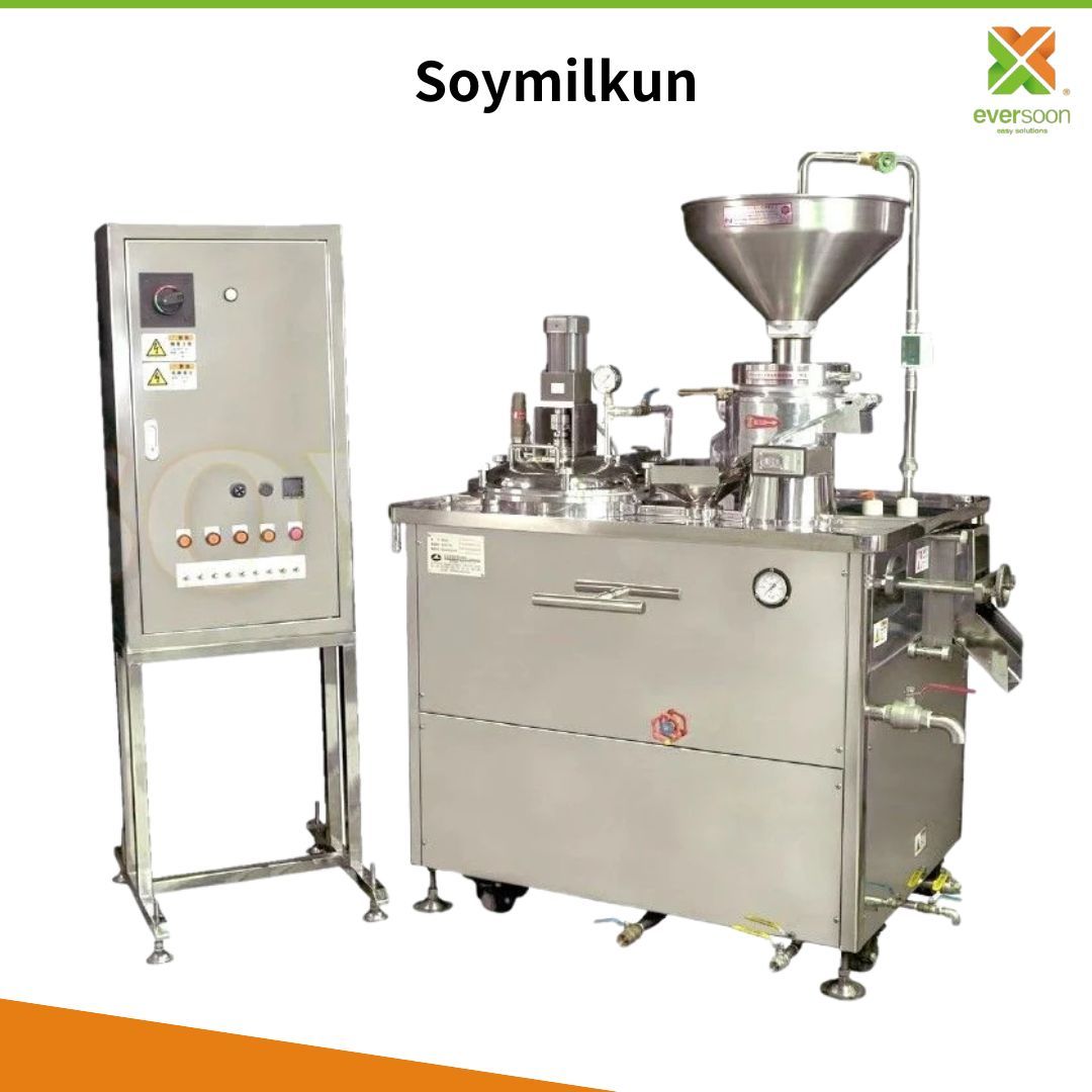 Soymilkun-compact-soymilk-production-machine-for-small-scale-food-factories,-featuring-stainless-steel-structure-and-independent-control-cabinet